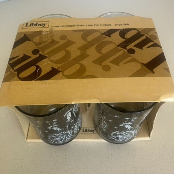 Mid Century Libbey Dandelion Design Juice Glasses Set Of 4 Vintage New in Box - Picture 4 of 5